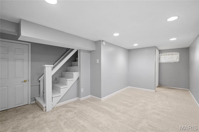 1000 Diversey Dr, Crestwood, MO 63126 - below grade area featuring carpet, recessed lighting, and stairway