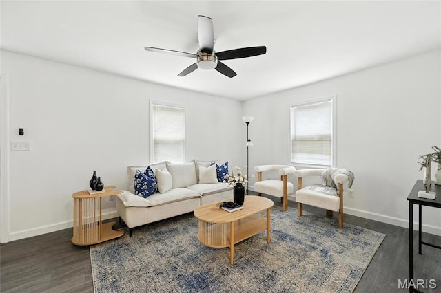 9441 Ridge Ave, Overland, MO 63114 - living room featuring wood finished floors, healthy amount of natural light, and ceiling fan