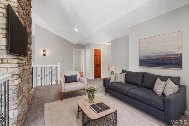 3516 Hawthorne Ridge Dr, Eureka, MO 63025 - living room featuring carpet and lofted ceiling
