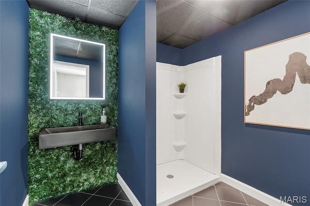 3516 Hawthorne Ridge Dr, Eureka, MO 63025 - full bathroom with tile patterned flooring, a drop ceiling, and a stall shower