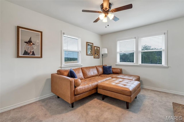 5701 State Road P, De Soto, MO 63020 - living room with light carpet and ceiling fan