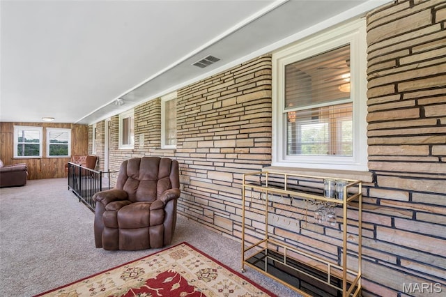 5701 State Road P, De Soto, MO 63020 - living area with wood walls and carpet floors