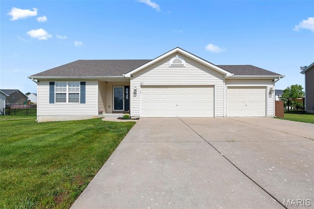 107 Piety Dr, Lake St Louis, MO 63367 - ranch-style home with driveway, an attached garage, and roof with shingles