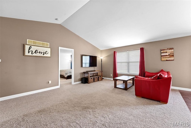 107 Piety Dr, Lake St Louis, MO 63367 - carpeted living room with vaulted ceiling and baseboards