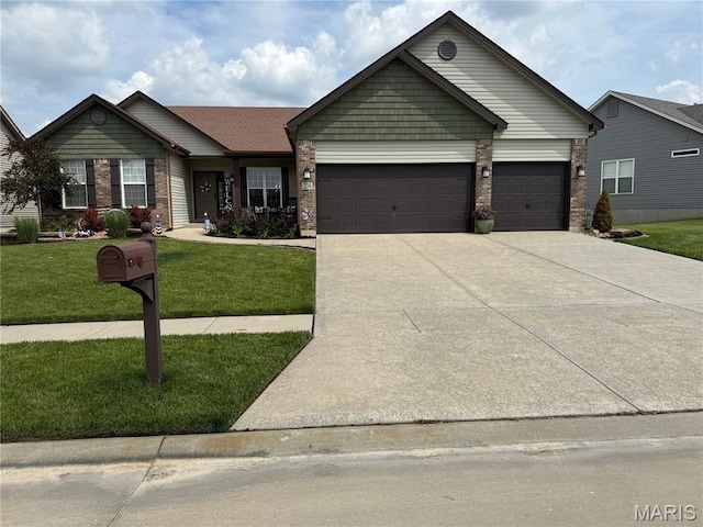 234 Lonepine Dr, Wentzville, MO 63385 - single story home featuring an attached garage, a front lawn, concrete driveway, and brick siding
