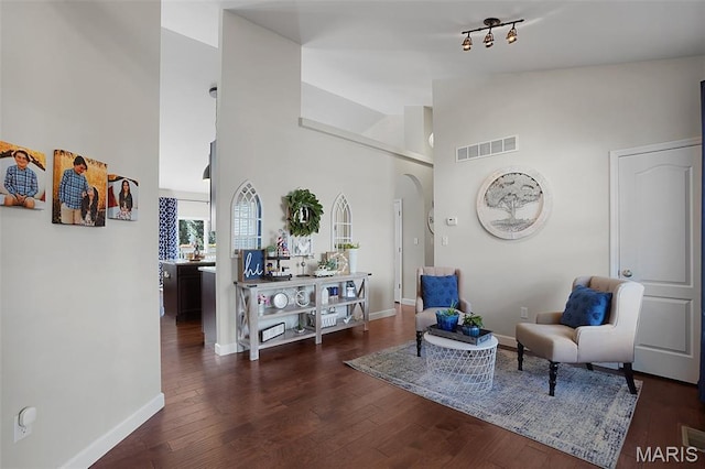 234 Lonepine Dr, Wentzville, MO 63385 - sitting room featuring high vaulted ceiling, wood finished floors, and arched walkways