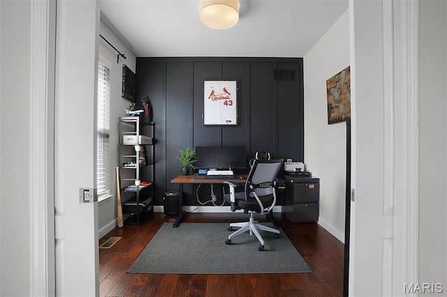234 Lonepine Dr, Wentzville, MO 63385 - office featuring dark wood finished floors and baseboards