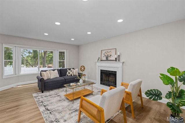 145 Aspencade Cir, Saint Peters, MO 63376 - living area featuring light wood-style floors, recessed lighting, and a fireplace