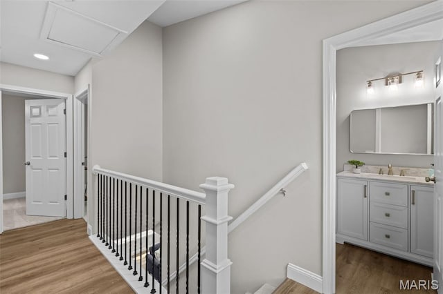 145 Aspencade Cir, Saint Peters, MO 63376 - hall with an upstairs landing and light wood-style floors