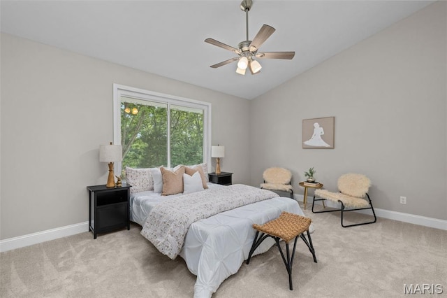 145 Aspencade Cir, Saint Peters, MO 63376 - bedroom with light colored carpet, vaulted ceiling, and ceiling fan