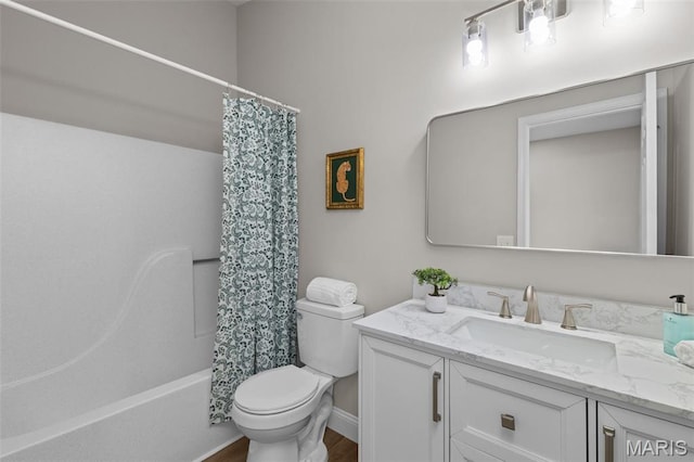 145 Aspencade Cir, Saint Peters, MO 63376 - full bathroom with vanity, shower / bathtub combination with curtain, and wood finished floors