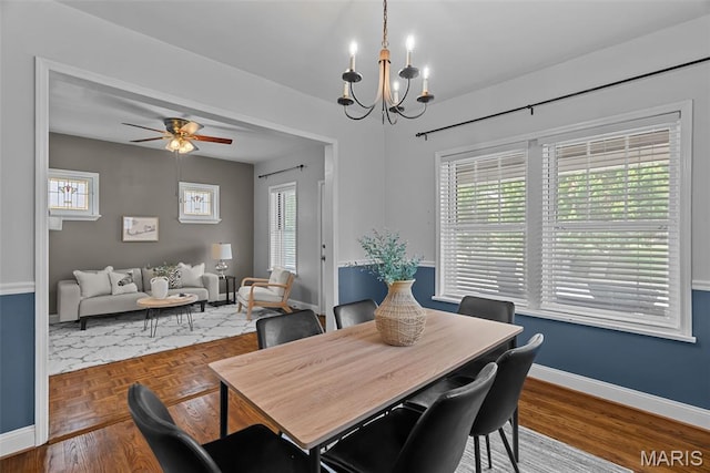 5524 Devonshire Ave, Saint Louis, MO 63109 - dining room with a chandelier, plenty of natural light, and a ceiling fan