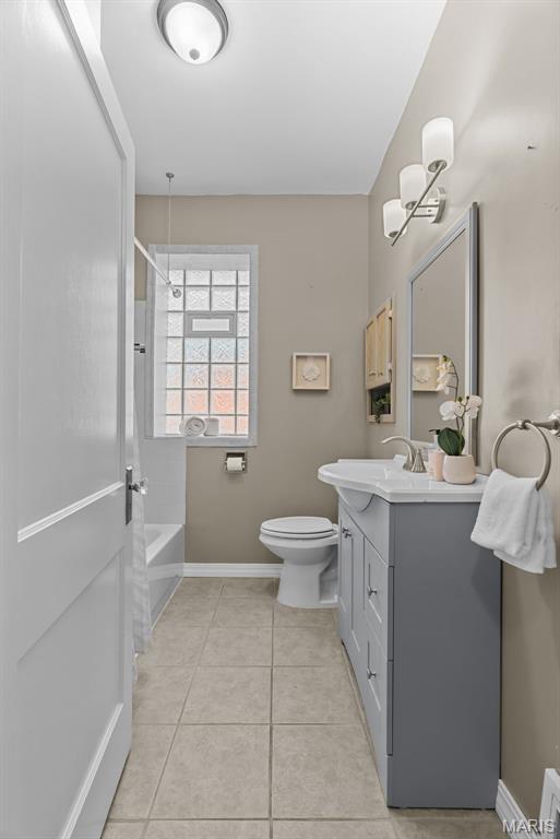 5524 Devonshire Ave, Saint Louis, MO 63109 - bathroom featuring vanity, tile patterned floors, and shower / washtub combination