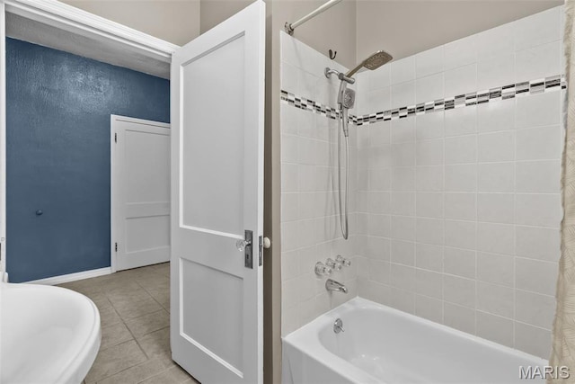 5524 Devonshire Ave, Saint Louis, MO 63109 - bathroom with shower / bath combination with curtain and tile patterned floors