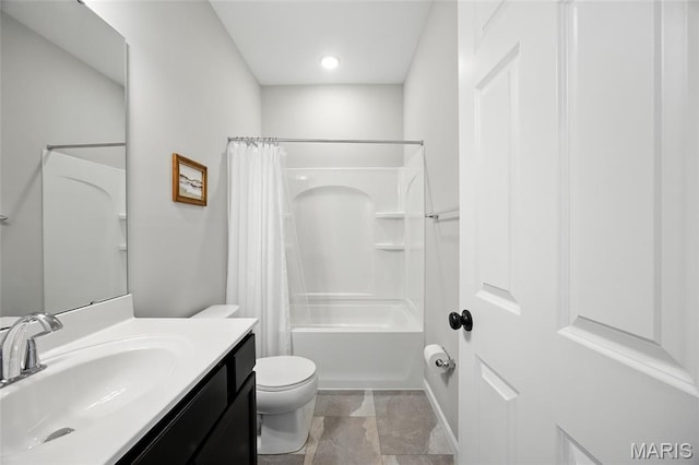 213 Dell View Dr, Arnold, MO 63010 - full bathroom featuring vanity, shower / bathtub combination with curtain, and recessed lighting