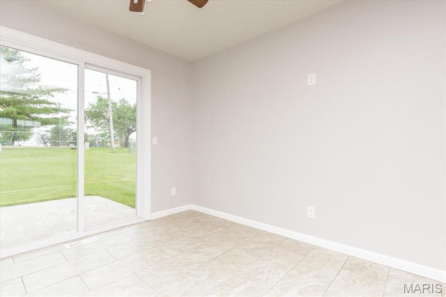 1655 Oakwood Dr, Ofallon, MO 63366 - unfurnished room featuring ceiling fan and light tile patterned floors