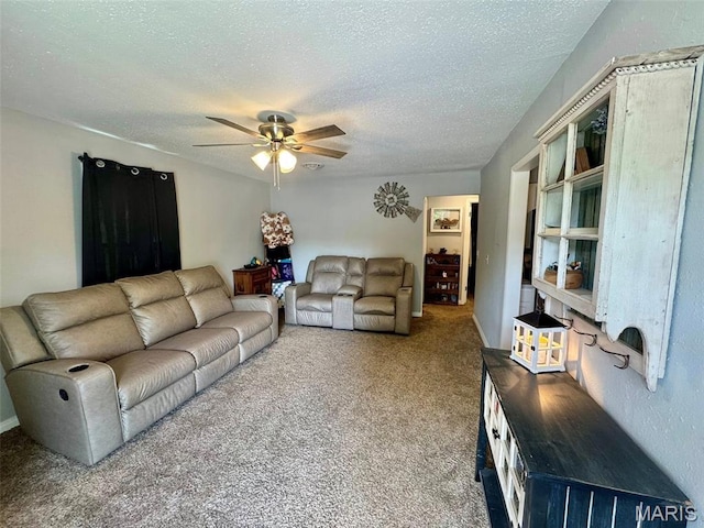 119 N Saint Charles St, Bowling Green, MO 63334 - living area featuring a textured ceiling, ceiling fan, and carpet floors