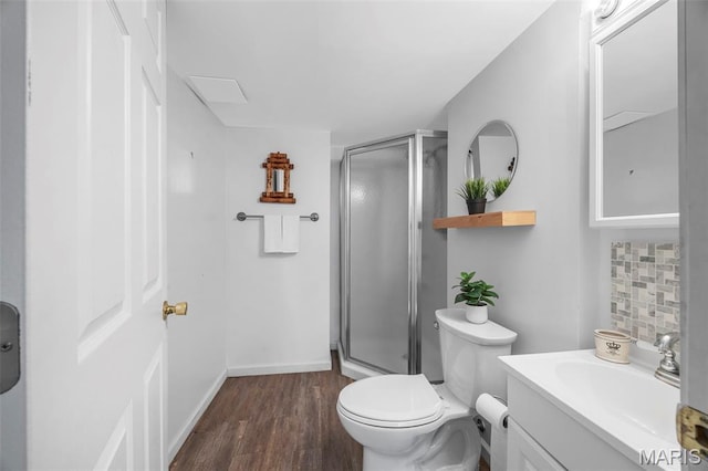 5 Hickory Glen Ct, Lake St Louis, MO 63367 - full bath with vanity, a shower stall, wood finished floors, and backsplash
