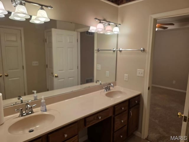 302 Lorean St, Troy, IL 62294 - bathroom featuring double vanity and ceiling fan