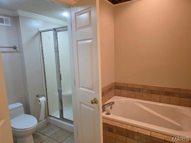 302 Lorean St, Troy, IL 62294 - full bathroom with a bath, a shower stall, ornamental molding, and tile patterned flooring