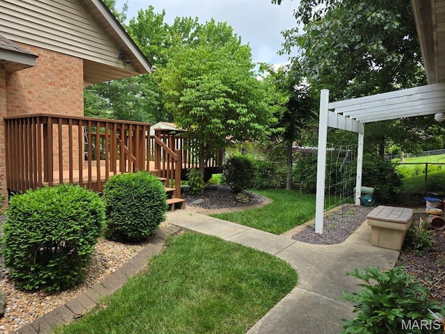 302 Lorean St, Troy, IL 62294 - view of yard with a wooden deck and a pergola
