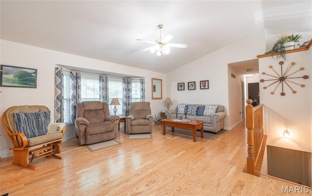 240 N Bernhardt Ave, Gerald, MO 63037 - living room featuring light wood-type flooring, lofted ceiling, and a ceiling fan