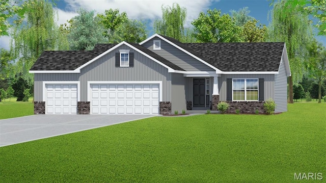 308 Summer Glen Ln, Saint Charles, MO 63301 - view of front of house featuring brick siding, a garage, a front yard, and concrete driveway