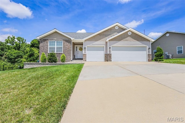 1007 Crows Nest Ct, Caseyville, IL 62232 - single story home with a garage, driveway, brick siding, and a front yard