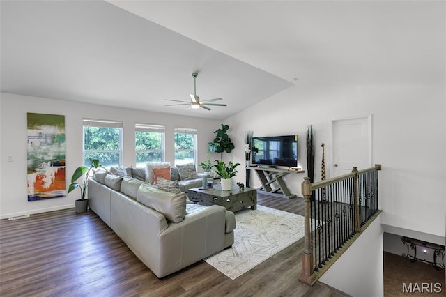 1007 Crows Nest Ct, Caseyville, IL 62232 - living area featuring wood finished floors, a ceiling fan, and lofted ceiling