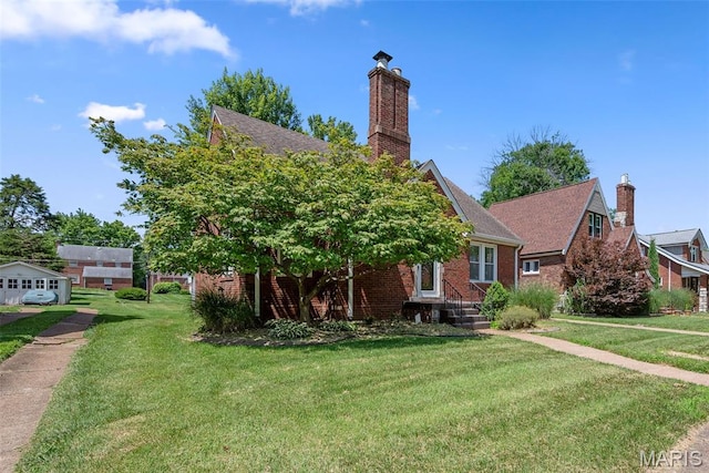 8260 Glen Echo Dr, Bel-Nor, MO 63121 - view of front of home featuring a chimney, a front yard, and brick siding