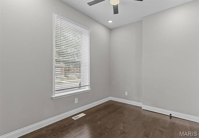 4355 Hunt Ave, Saint Louis, MO 63110 - empty room with ceiling fan, wood finished floors, and recessed lighting