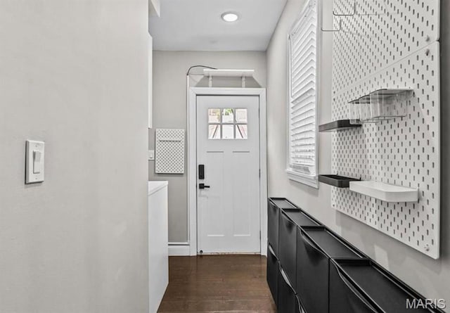 4355 Hunt Ave, Saint Louis, MO 63110 - doorway with dark wood-style flooring and recessed lighting