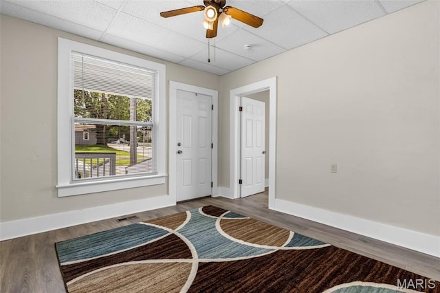 229 Broadway Ave, Crystal City, MO 63019 - foyer entrance with wood finished floors, a paneled ceiling, and ceiling fan
