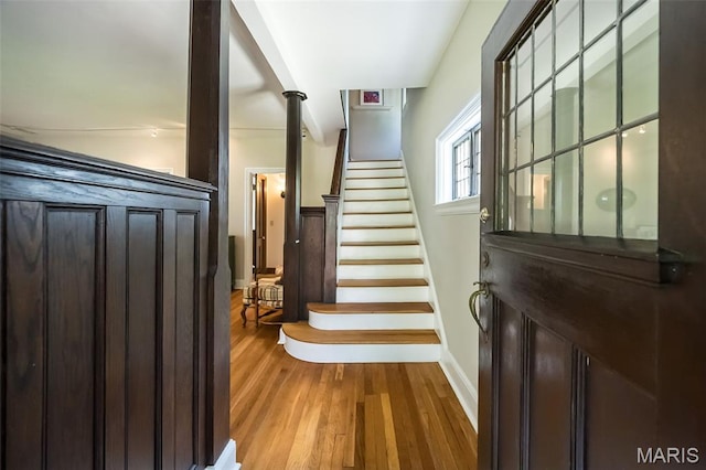 444 Algonquin Pl, Webster Groves, MO 63119 - stairway featuring wood finished floors