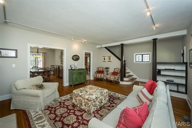 444 Algonquin Pl, Webster Groves, MO 63119 - living room featuring track lighting and wood finished floors