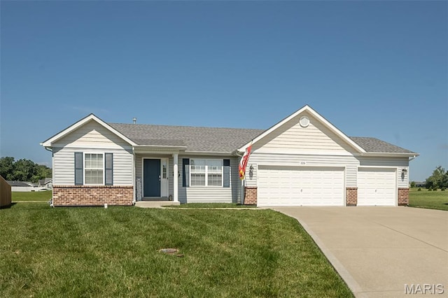 229 Essex Ct, Wright City, MO 63390 - single story home with brick siding, an attached garage, concrete driveway, and a front lawn