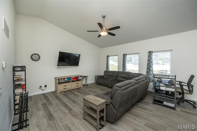 229 Essex Ct, Wright City, MO 63390 - living room with lofted ceiling, wood finished floors, and ceiling fan