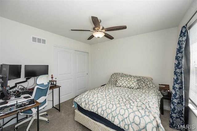 229 Essex Ct, Wright City, MO 63390 - bedroom with carpet floors, a desk, and a ceiling fan
