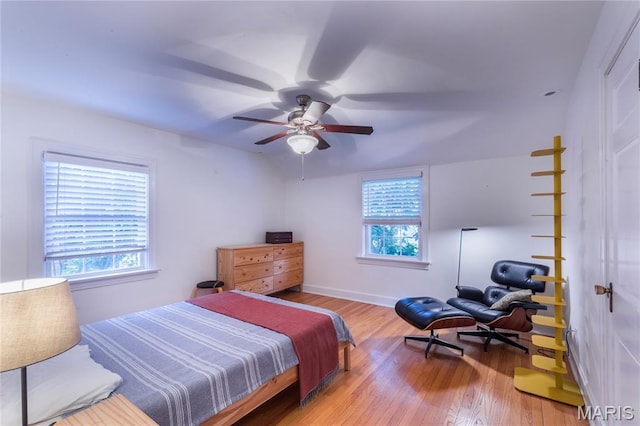 1076 N Jackson Ave, University City, MO 63130 - bedroom featuring wood finished floors, multiple windows, and a ceiling fan