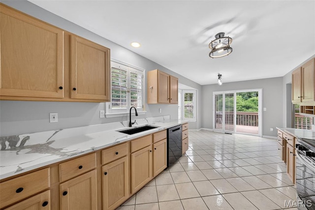 2417 S Lakeridge Ct Unit 14, Lake St Louis, MO 63367 - kitchen featuring plenty of natural light, stove, dishwasher, light tile patterned flooring, and recessed lighting