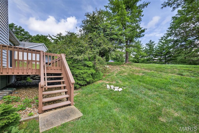 2417 S Lakeridge Ct Unit 14, Lake St Louis, MO 63367 - view of grassy yard featuring stairs and a deck