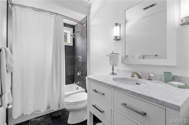10420 Litzsinger Rd, Frontenac, MO 63131 - full bath with vanity, shower / bath combo, and crown molding
