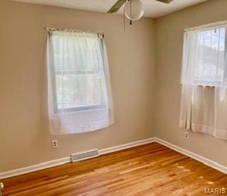 2301 Arkansas Dr, High Ridge, MO 63049 - spare room featuring a ceiling fan and wood finished floors