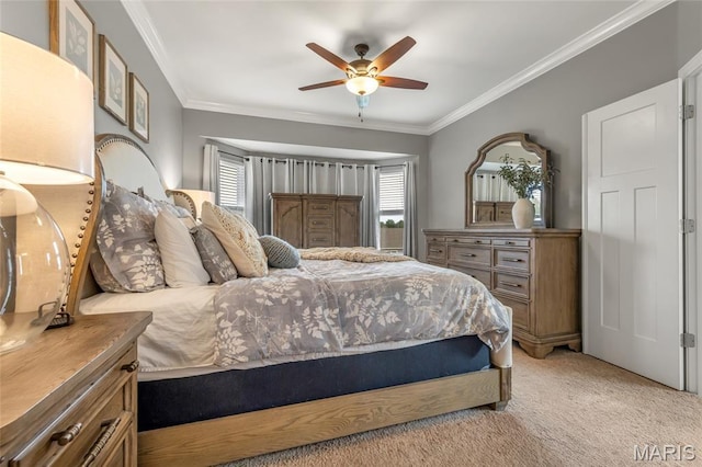 222 Austin Oaks Dr, Moscow Mills, MO 63362 - bedroom with multiple windows, light colored carpet, crown molding, and ceiling fan