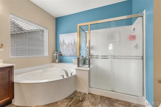 222 Austin Oaks Dr, Moscow Mills, MO 63362 - bathroom with a stall shower, a bath, and vanity