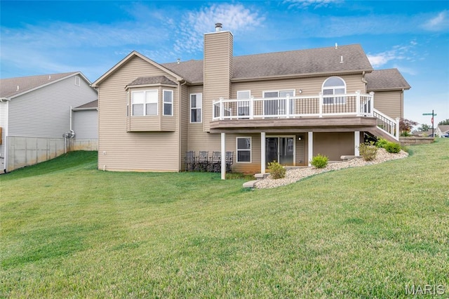 222 Austin Oaks Dr, Moscow Mills, MO 63362 - back of house featuring a deck, a chimney, and a yard