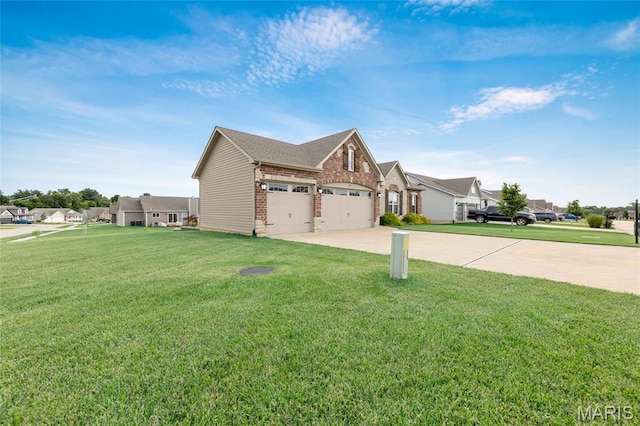 222 Austin Oaks Dr, Moscow Mills, MO 63362 - view of home's exterior with brick siding, concrete driveway, a lawn, and an attached garage