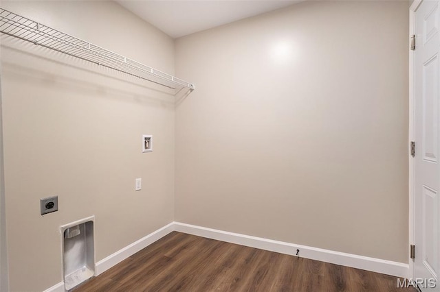 684 Fox Creek Dr, Fenton, MO 63026 - laundry room featuring hookup for an electric dryer, dark wood-style flooring, and washer hookup