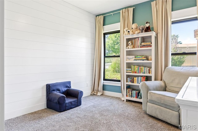 10523 Village Ln, Foristell, MO 63348 - sitting room featuring carpet flooring and wood walls