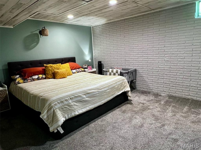 320 N Dickerson St, Palmyra, MO 63461 - carpeted bedroom featuring brick wall and recessed lighting